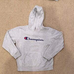 Champion Light Gray Hoodie with Navy Logo